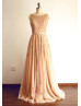 Beaded Dark Champagne Tulle Sheer Back Bling Bling Sexy Prom Dress